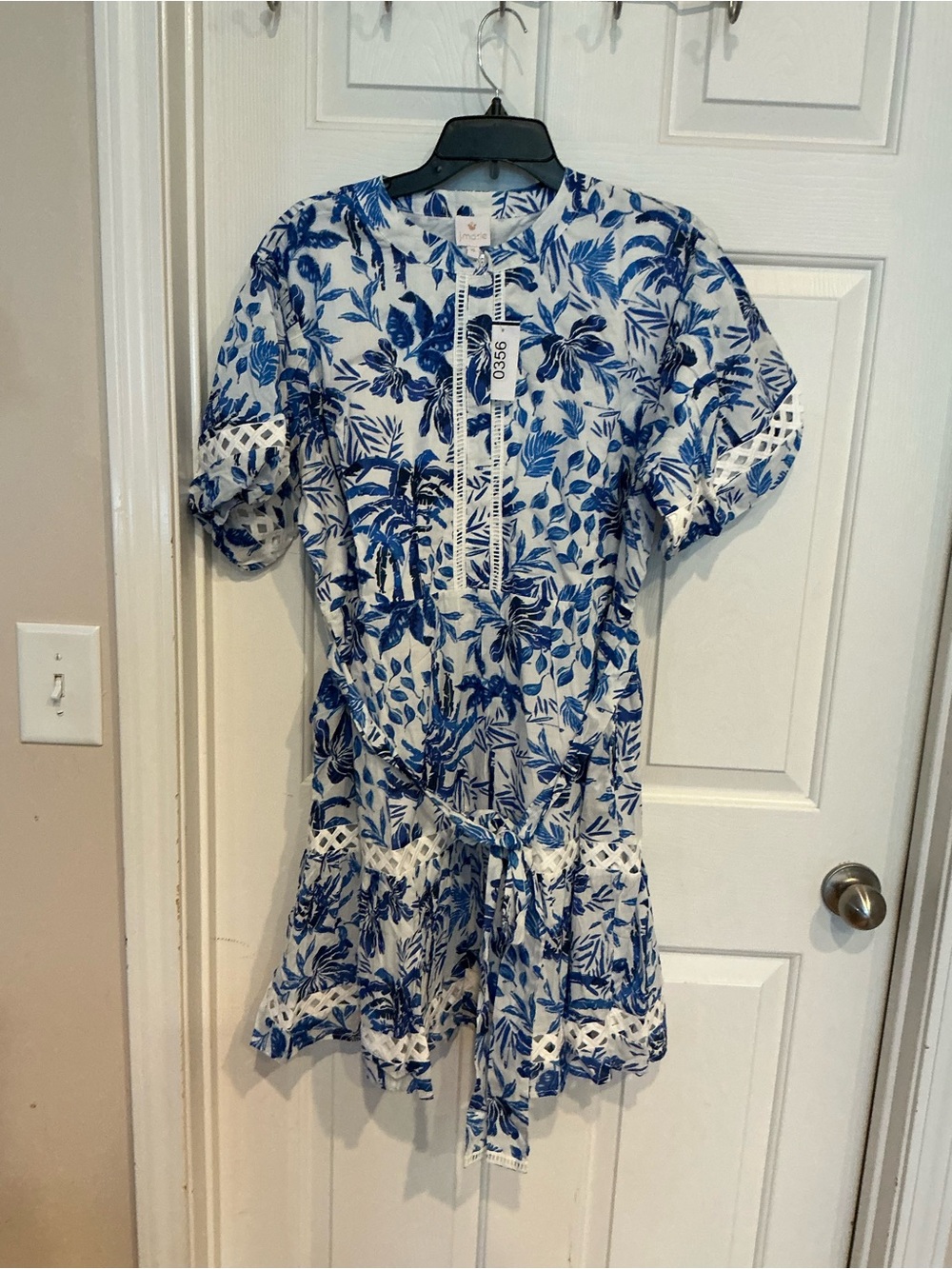 Blue Floral Tie-Waist Mini Dress